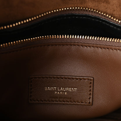 Saint Laurent Suede Shearling Small Le 5 A 7 Soft Hobo Dark Sigaro Natural Beige 6 of 10