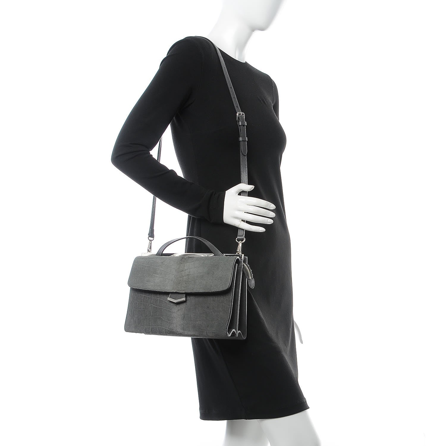 Fendi Calf Hair Crocodile Printed Demi Jour Shoulder Bag Grey 2 of 9
