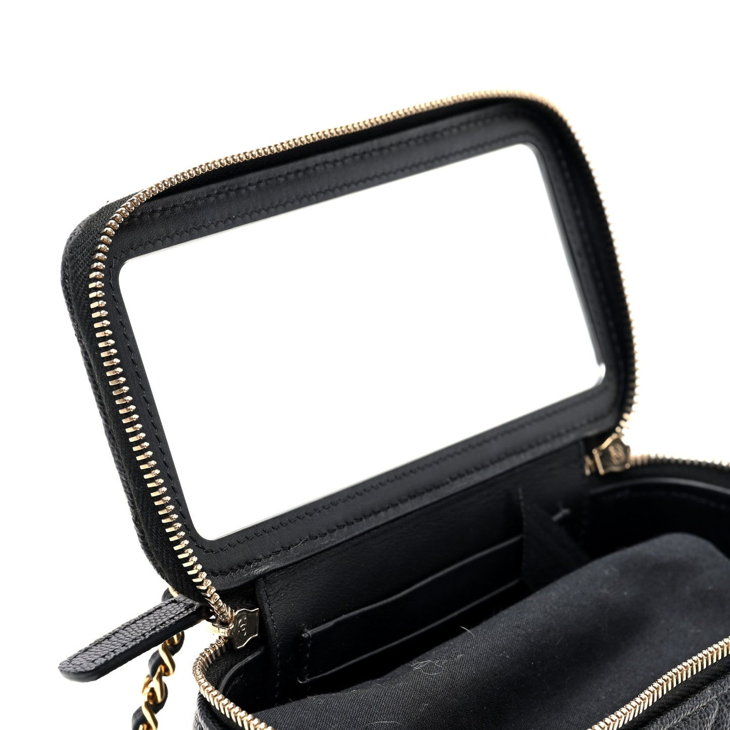 Caviar Quilted Enamel Coco Casino Small Vanity Case With Chain Black