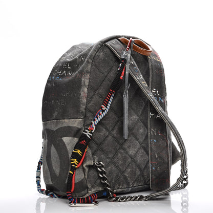 Chanel Graffiti Printed Canvas Medium Backpack Black 3 of 10