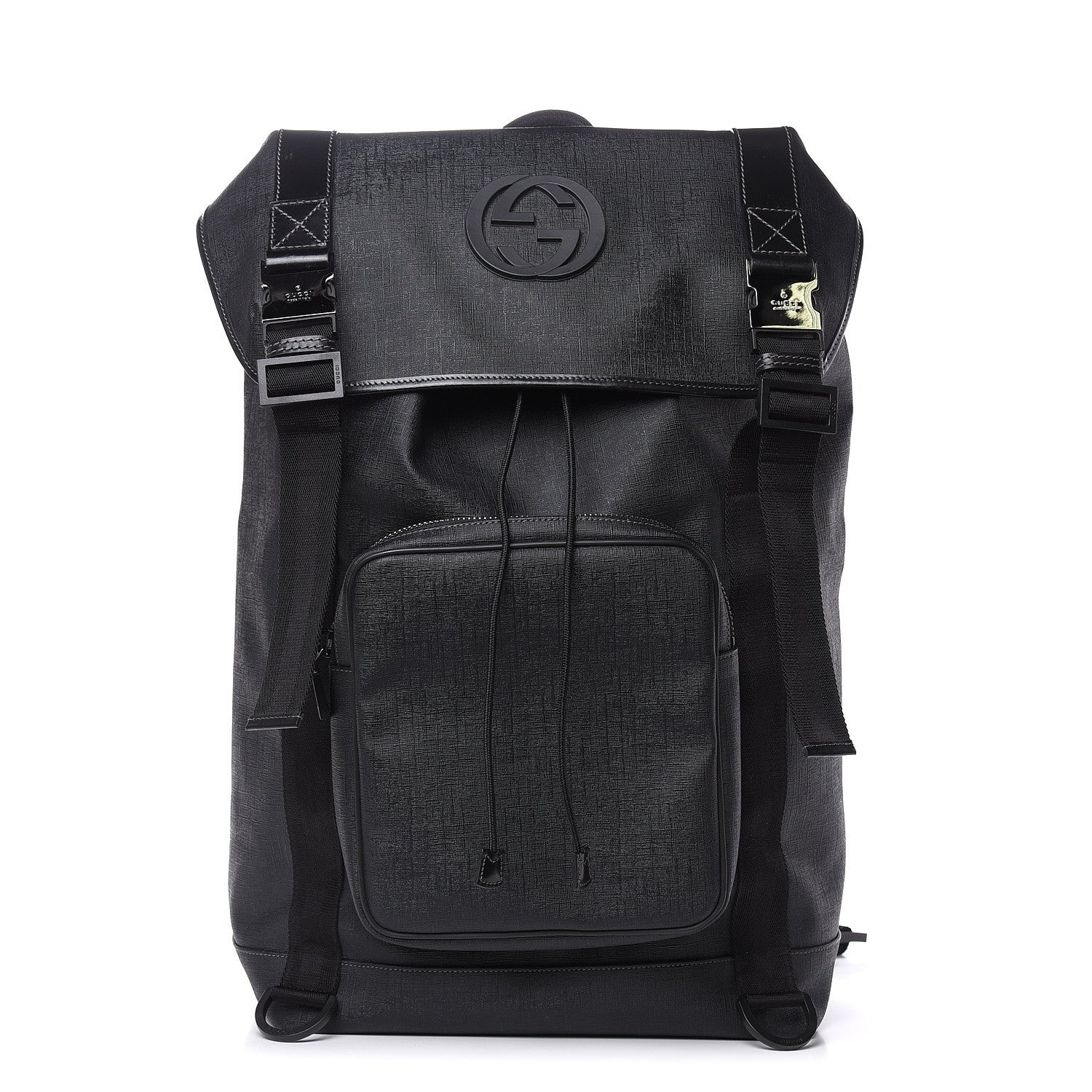 Gucci Coated Canvas Interlocking G Double Buckle Backpack Black 1 of 13