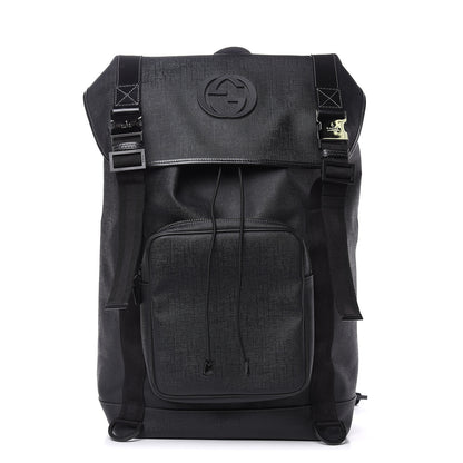 Gucci Coated Canvas Interlocking G Double Buckle Backpack Black 1 of 13