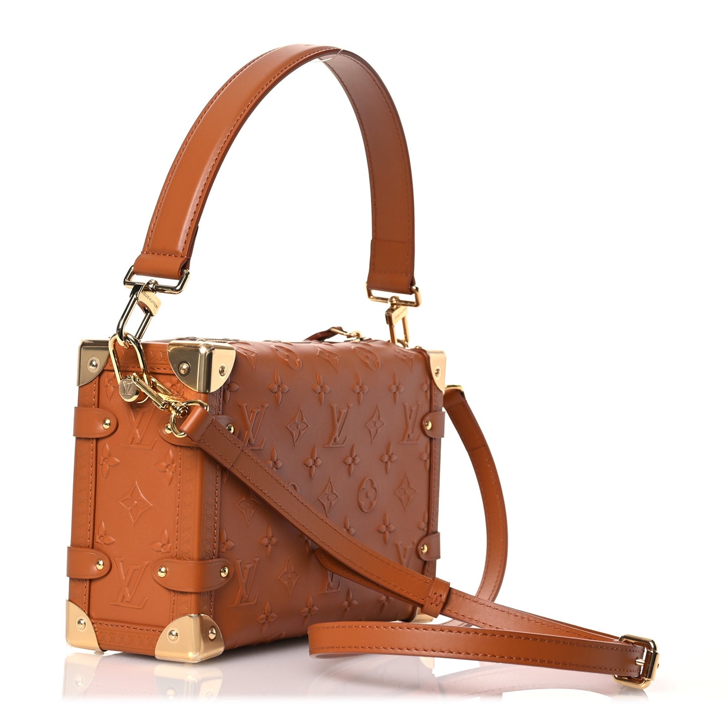 Calfskin Debossed Monogram Side Trunk Tan