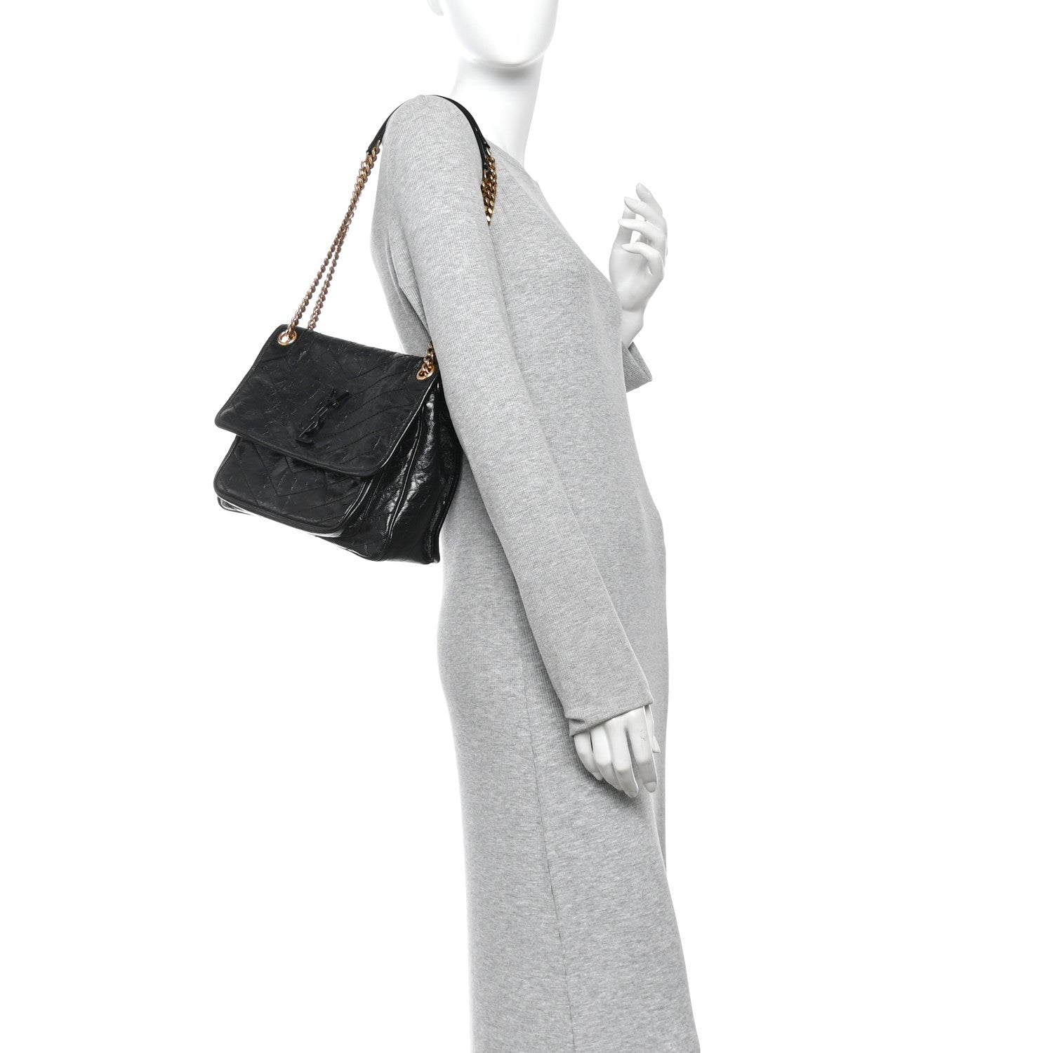 Saint Laurent Crinkled Calfskin Matelasse Monogram Medium Niki Chain Satchel Black 2 of 10