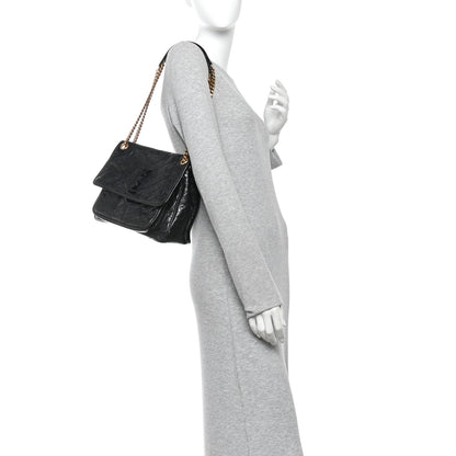 Saint Laurent Crinkled Calfskin Matelasse Monogram Medium Niki Chain Satchel Black 2 of 10