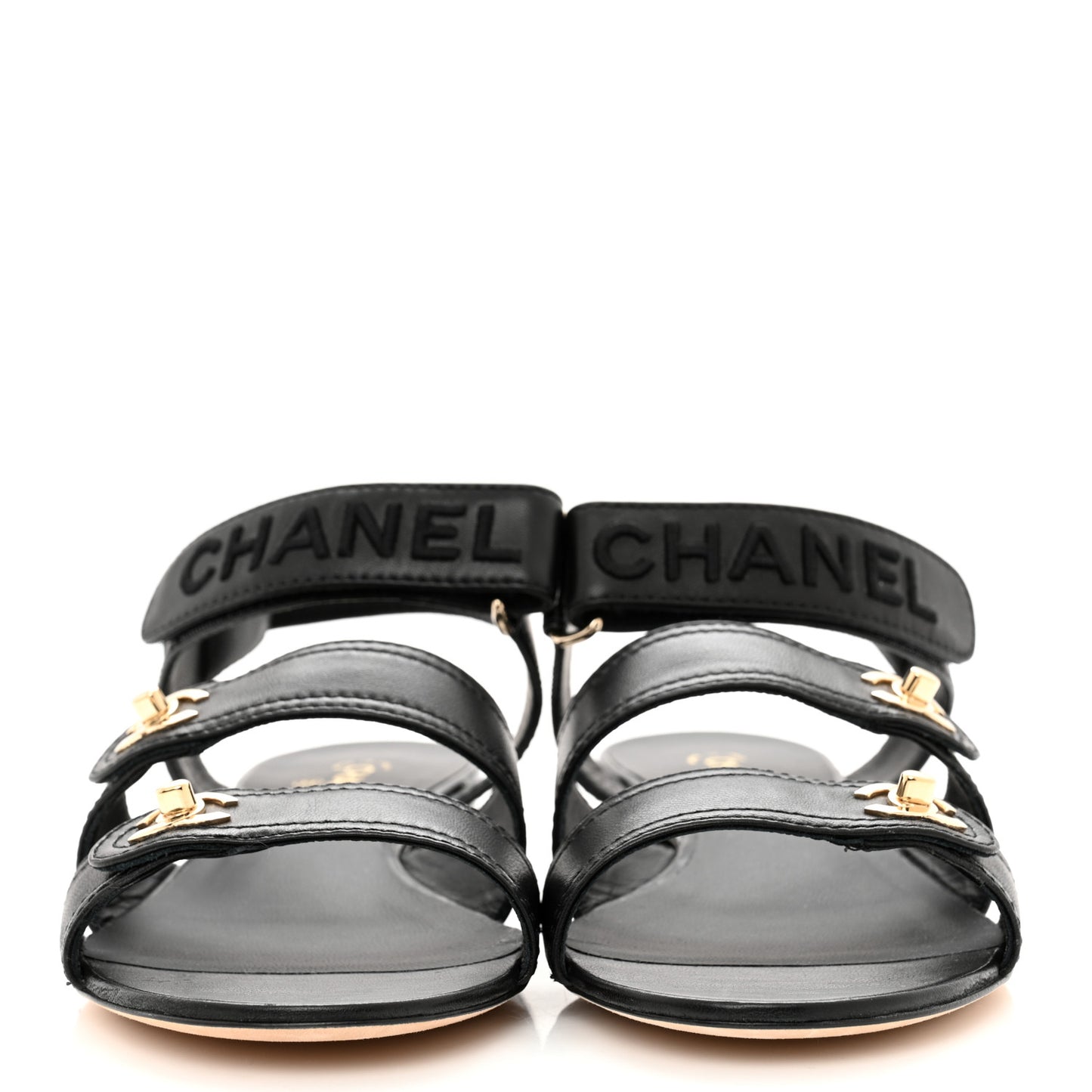 Lambskin Logo CC Turnlock Sandals 37.5 Black
