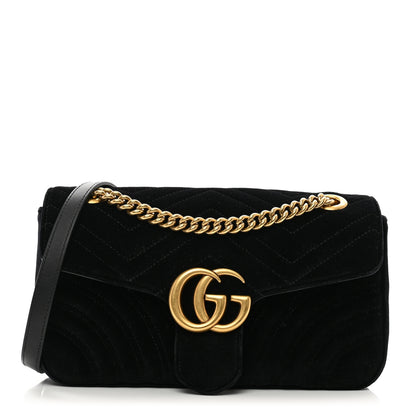 Gucci Velvet Matelasse Small GG Marmont Shoulder Bag Black 1 of 10