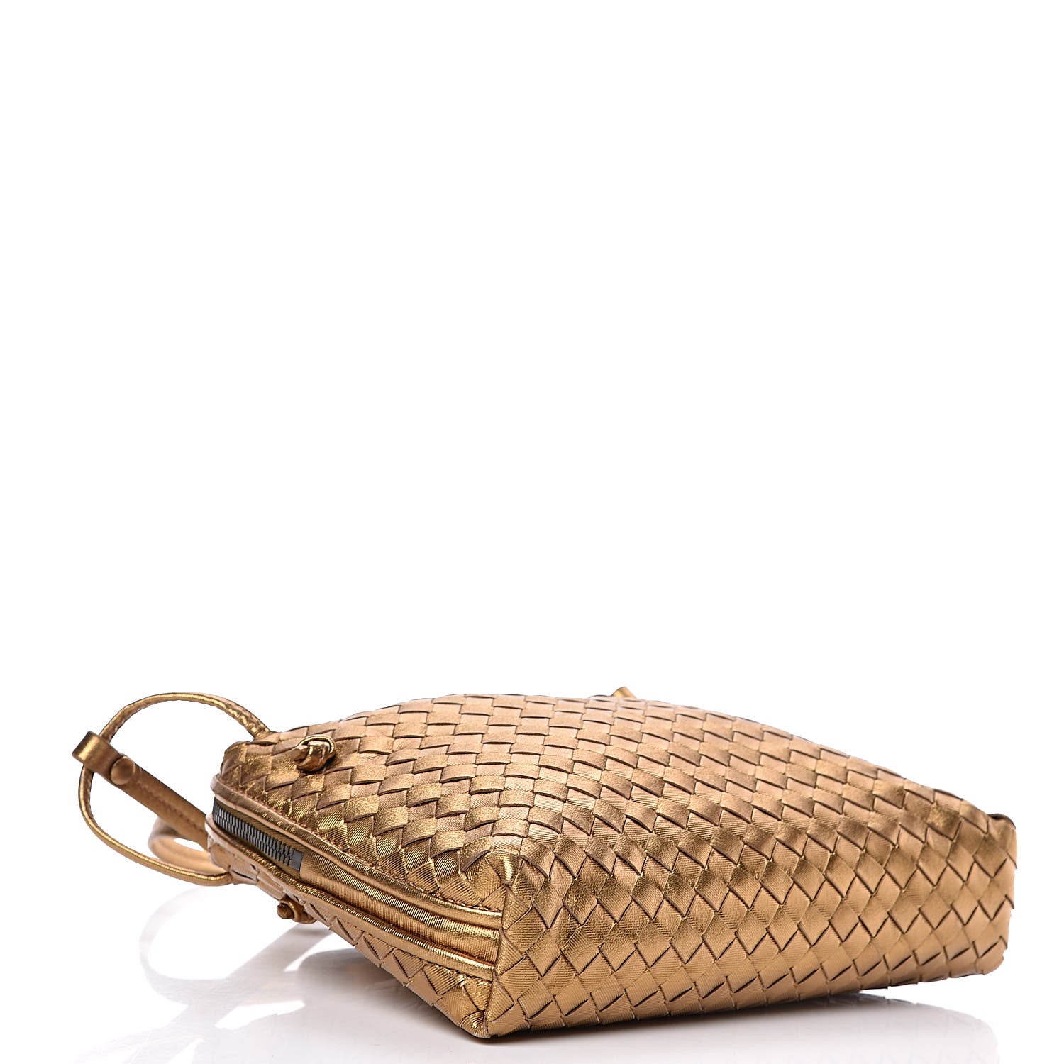 Bottega Veneta Metallic Grosgrain Intrecciato Pillow Crossbody Messenger Dark Gold 4 of 10