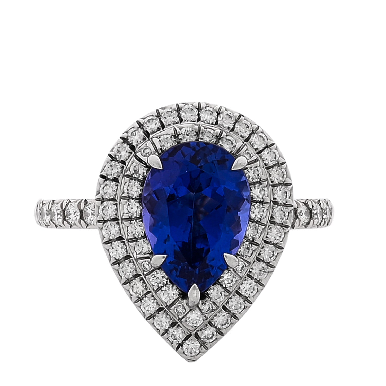 Tiffany Platinum Diamond Tanzanite Soleste Pear Cut Ring 56 7.75 1 of 5