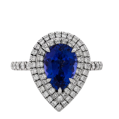 Tiffany Platinum Diamond Tanzanite Soleste Pear Cut Ring 56 7.75 1 of 5