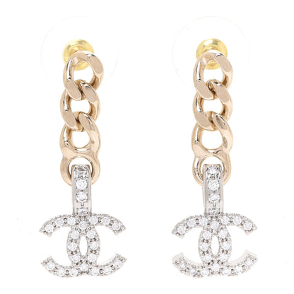 Chanel Metal Crystal CC Chain Drop Earrings Gold 1 of 5