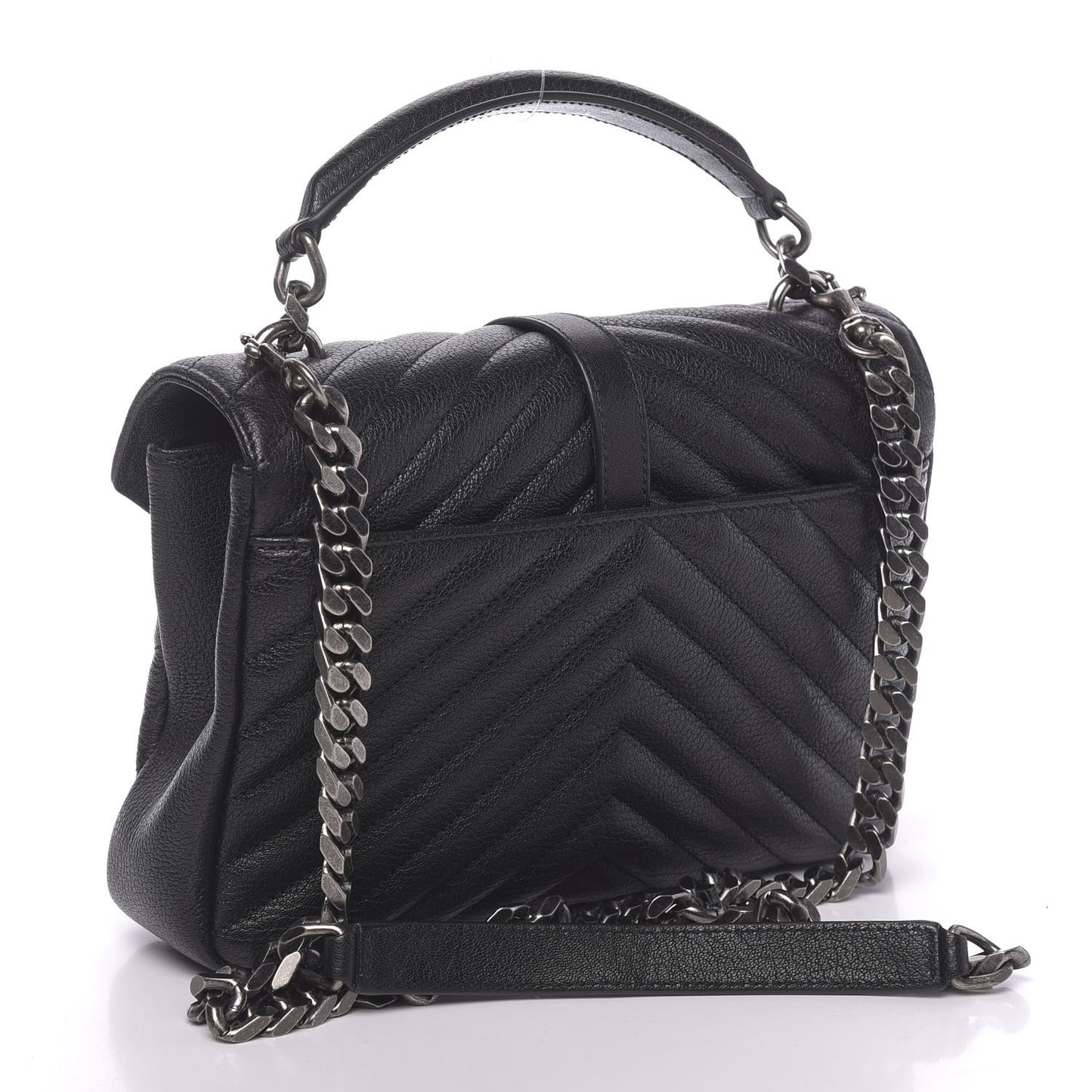 Sheepskin Matelasse Chevron Monogram Medium College Bag Black
