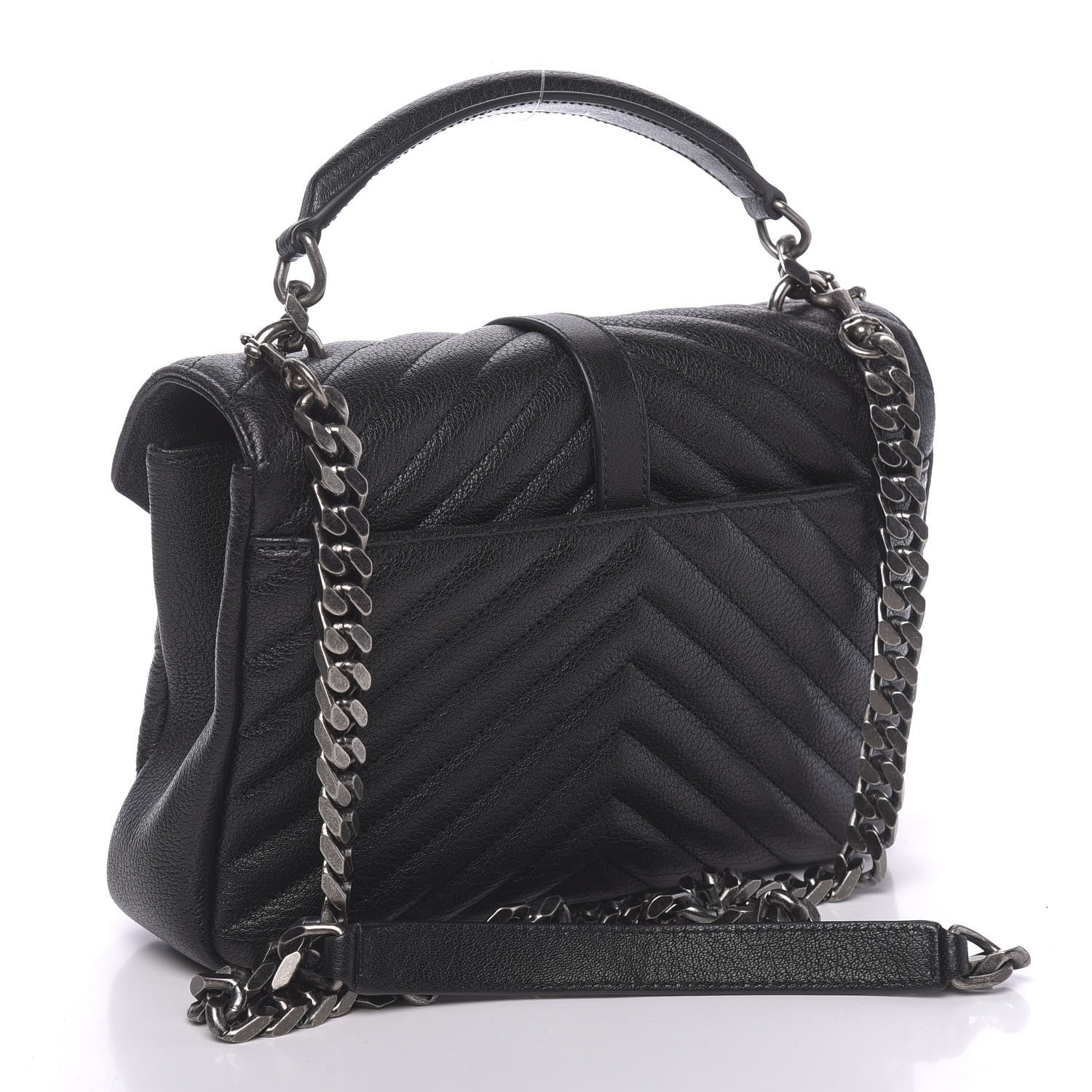Saint Laurent Sheepskin Matelasse Chevron Monogram Medium College Bag Black 3 of 9