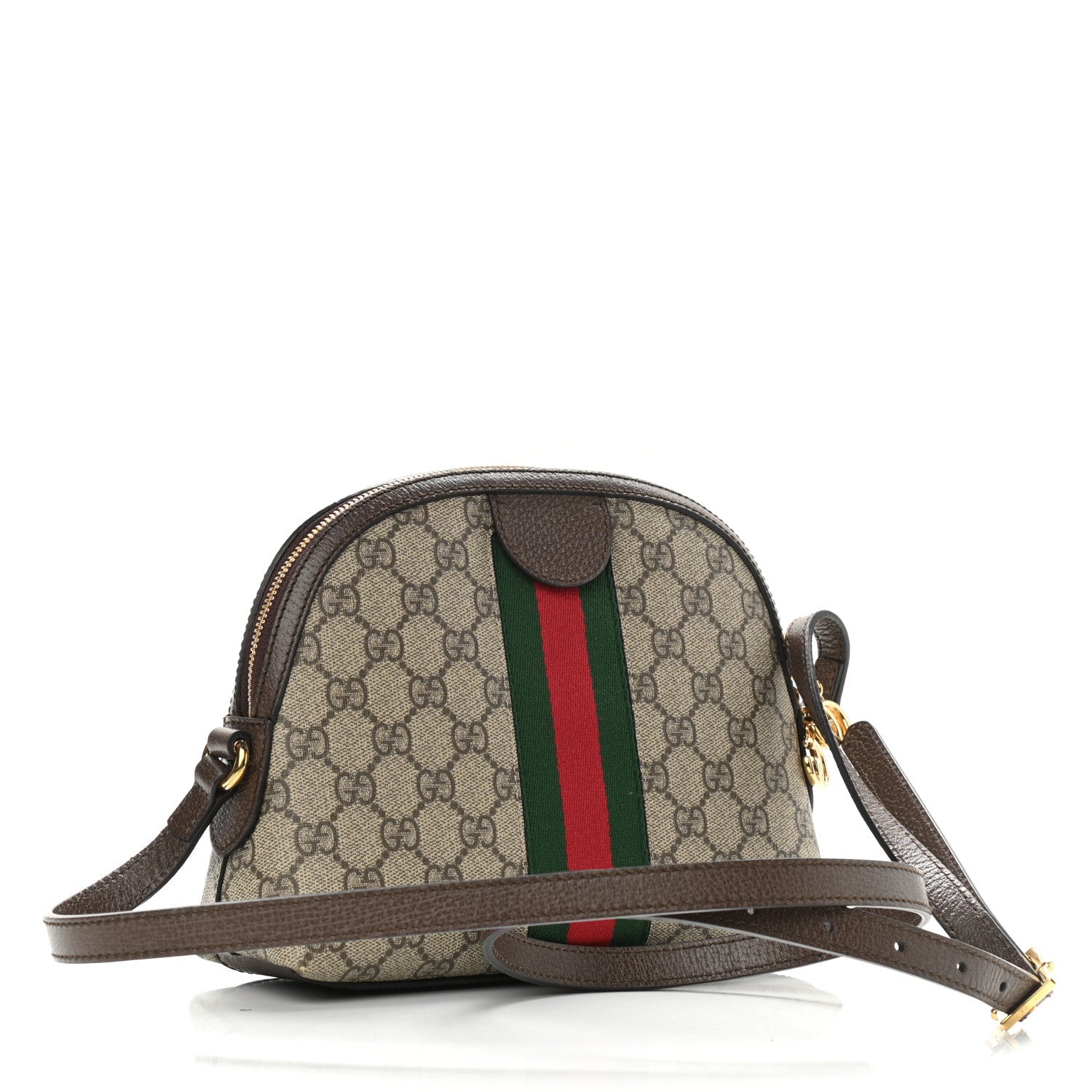 Gucci GG Supreme Monogram Textured Dollar Calfskin Web Small Ophidia Dome Shoulder Bag Beige Ebony New Acero 3 of 8