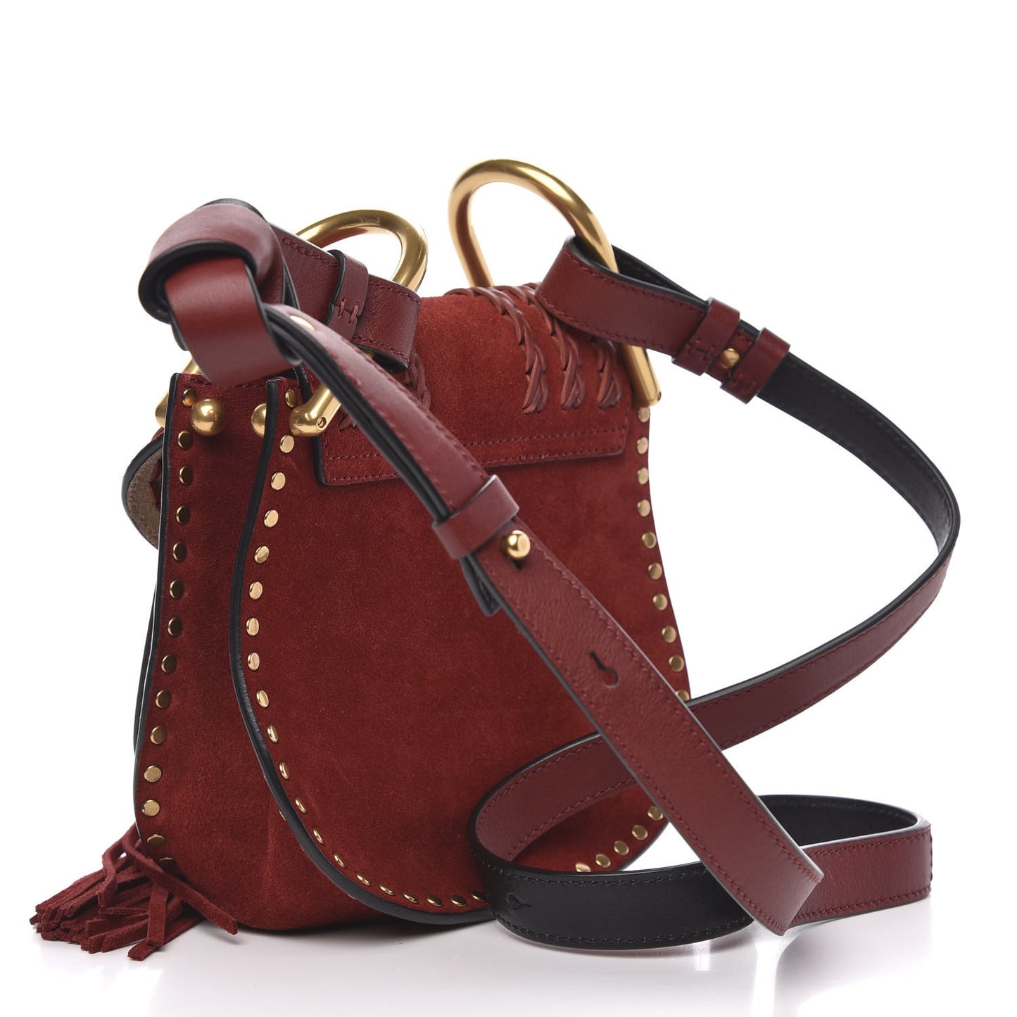 Suede Calfskin Braided Mini Hudson Shoulder Bag Sienna Red
