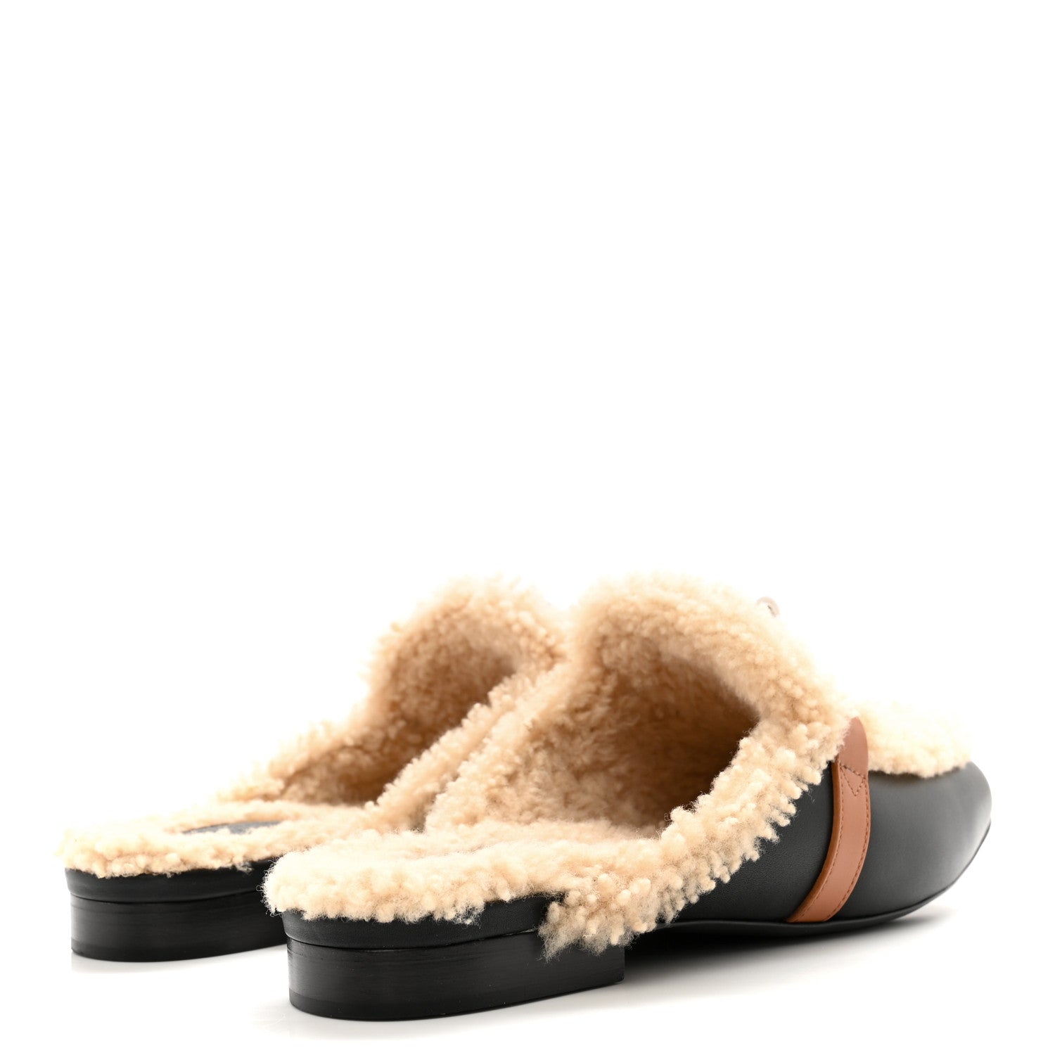 Hermes Shearling Calfskin Womens Oz Mules Naturel Black