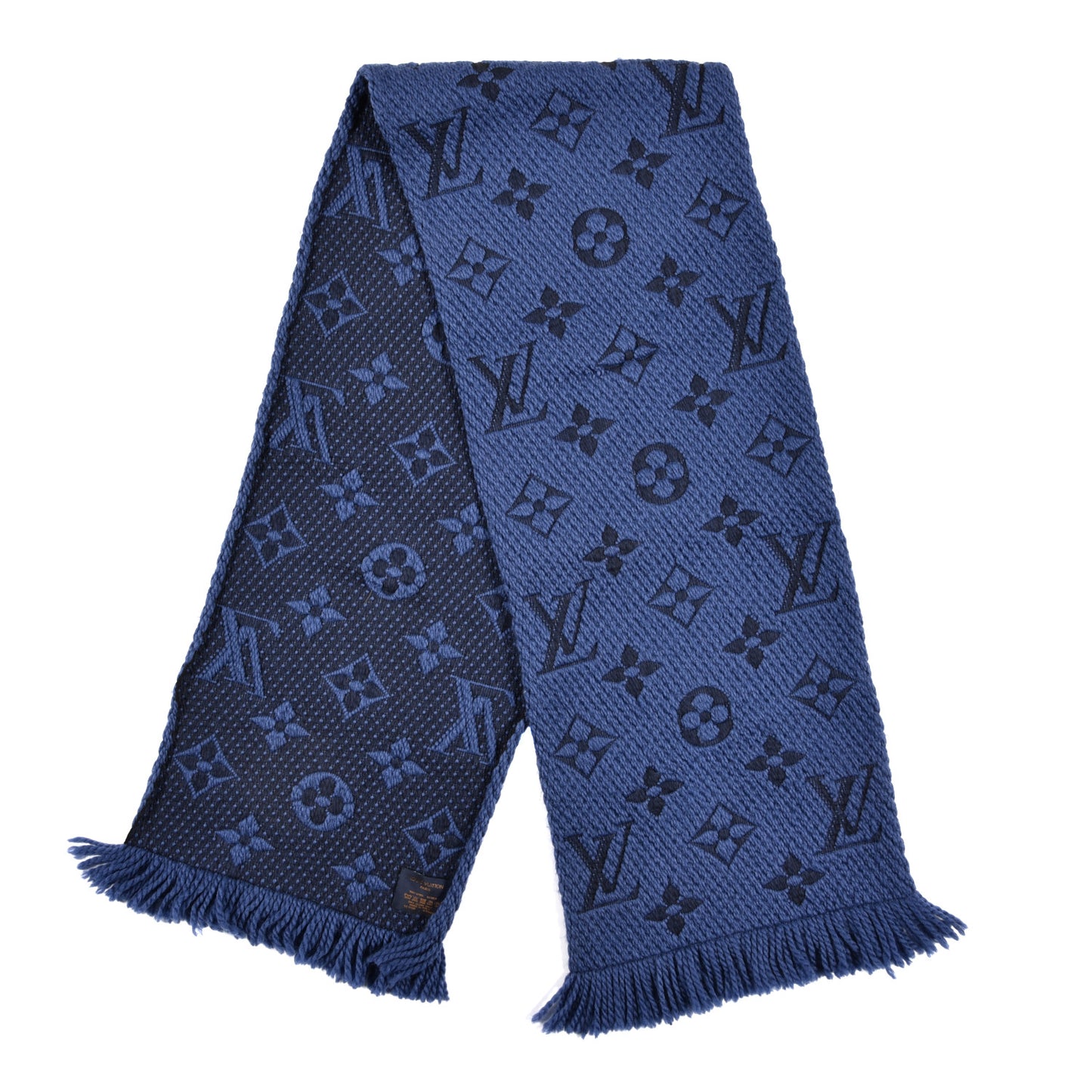 Wool Silk Logomania Scarf Denim Dark