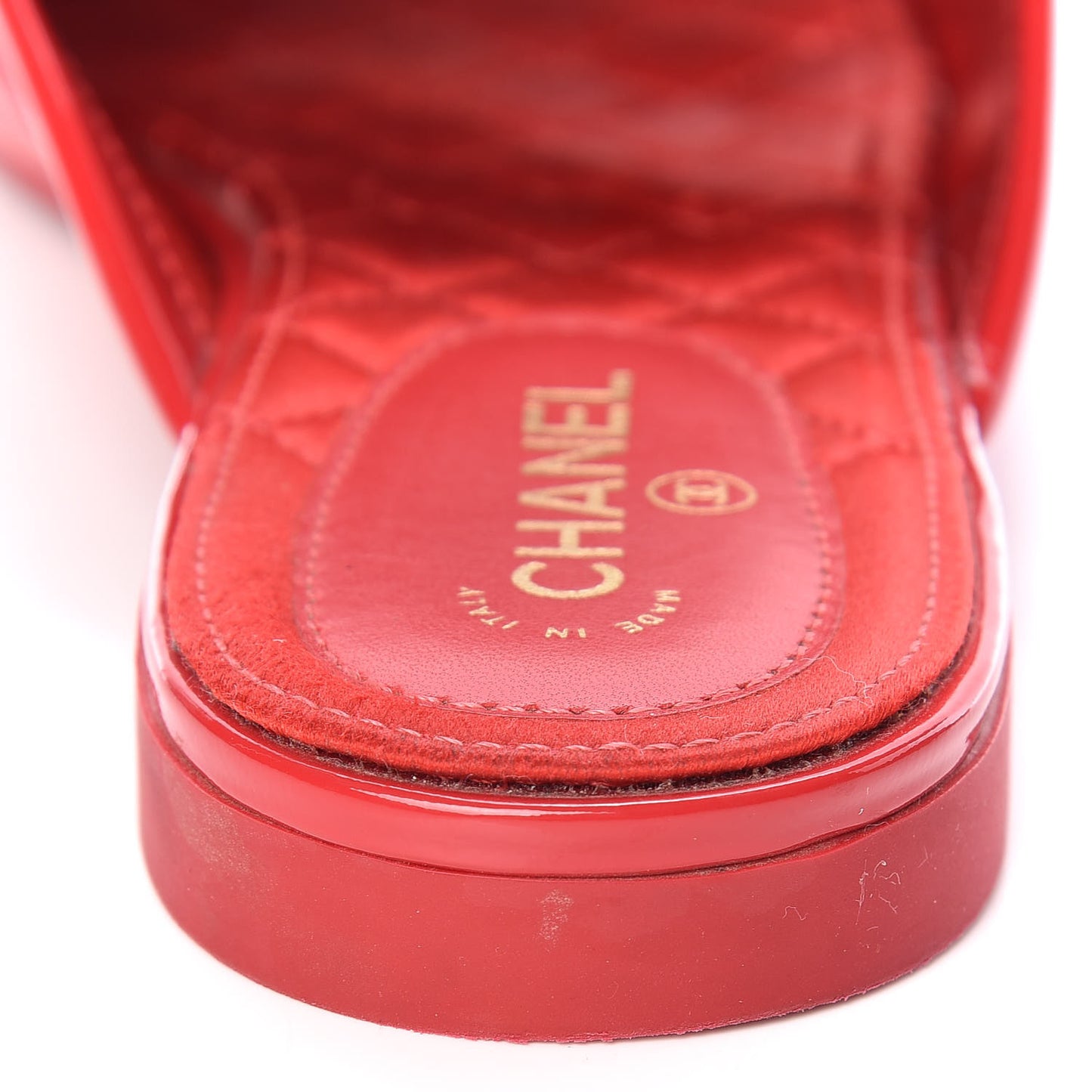 Patent Calfskin CC Mules 37 Red