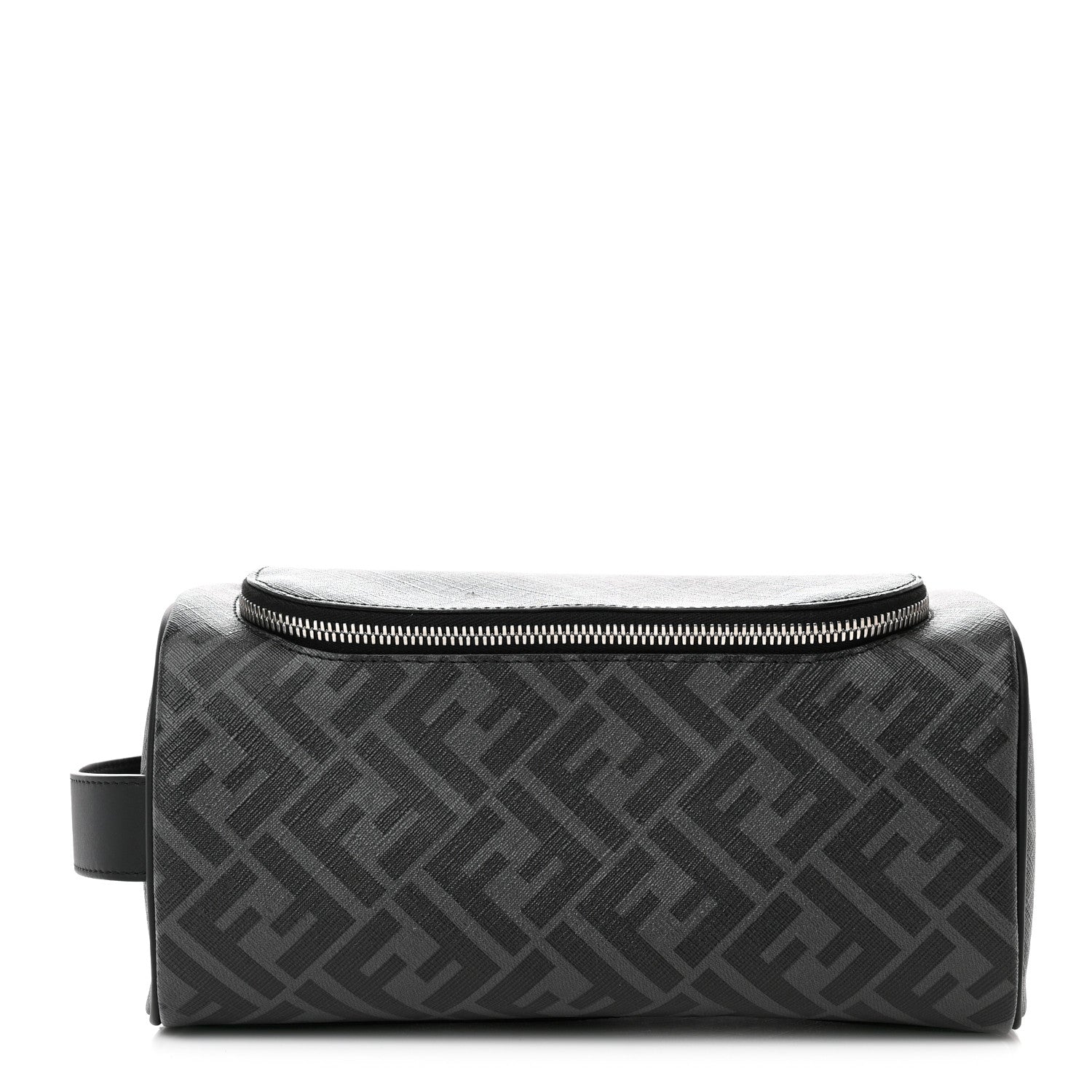 Fendi Shiny Glazed Fabric Vachetta FF 1974 Toiletry Case Black 1 of 8