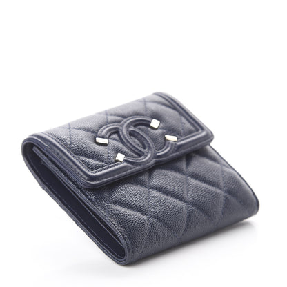Chanel Caviar Quilted Filigree Compact Wallet Navy 5 of 13