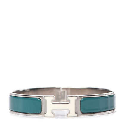 Hermes Enamel Narrow Clic Clac H Bracelet GM Vert Bleuete White 1 of 5