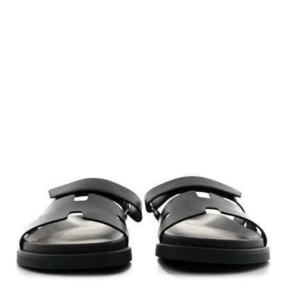 Hermes Calfskin Mens Chypre Sandals 39 Black 2 of 9