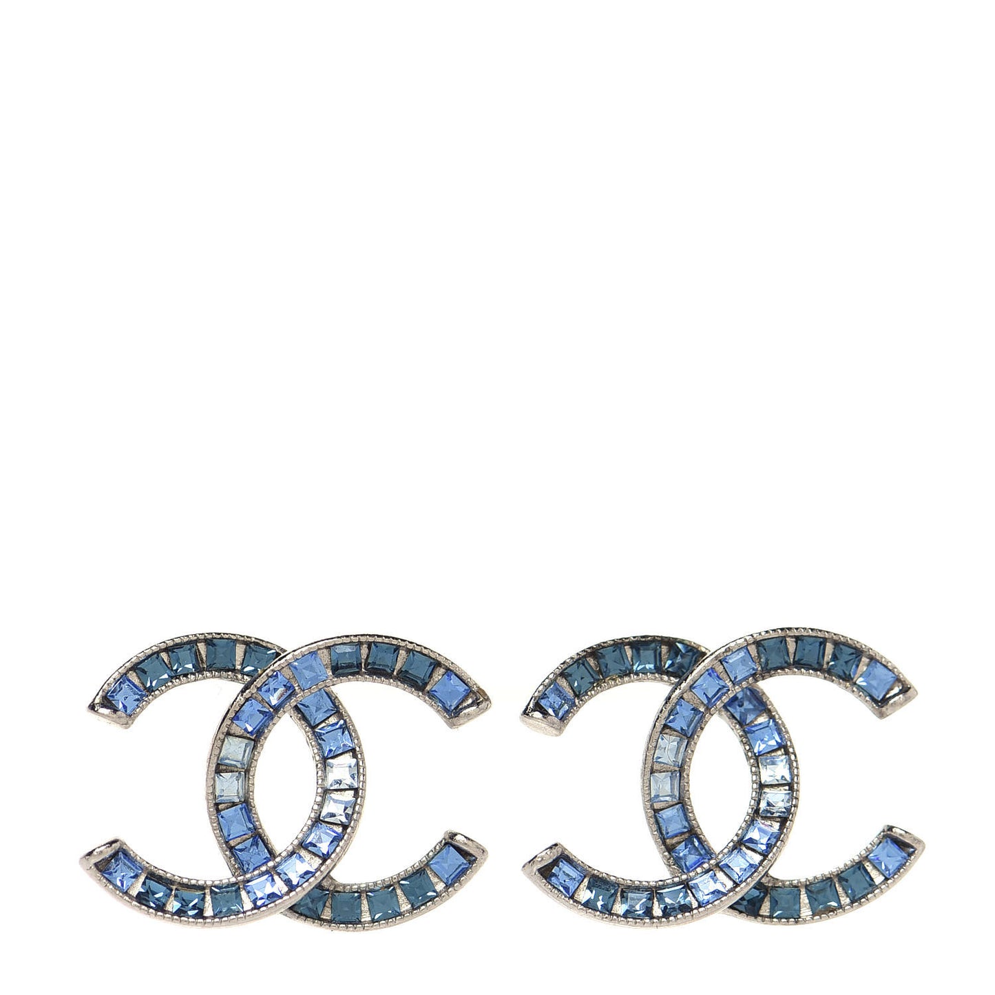 Baguette Crystal CC Earrings Silver Blue