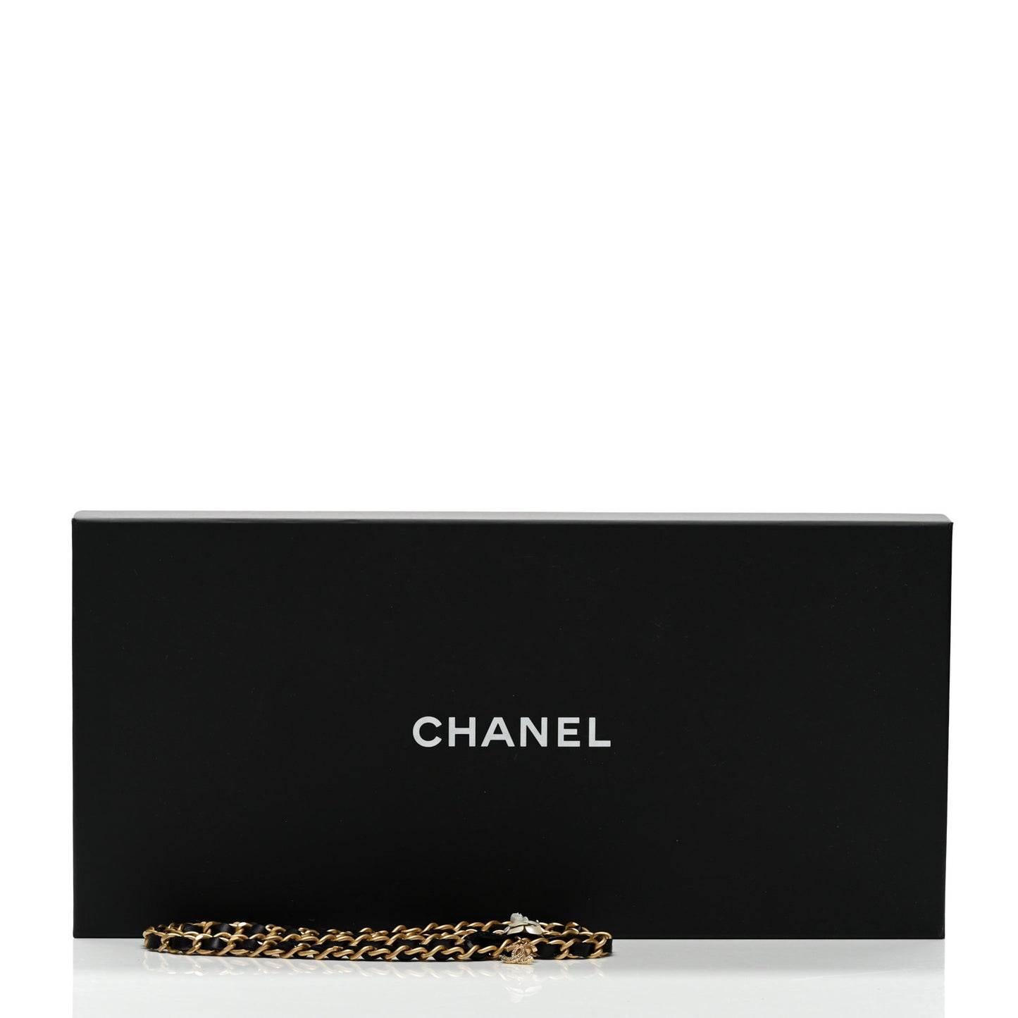 Calfskin Crystal Chain Camellia Belt 90 36 Black Gold