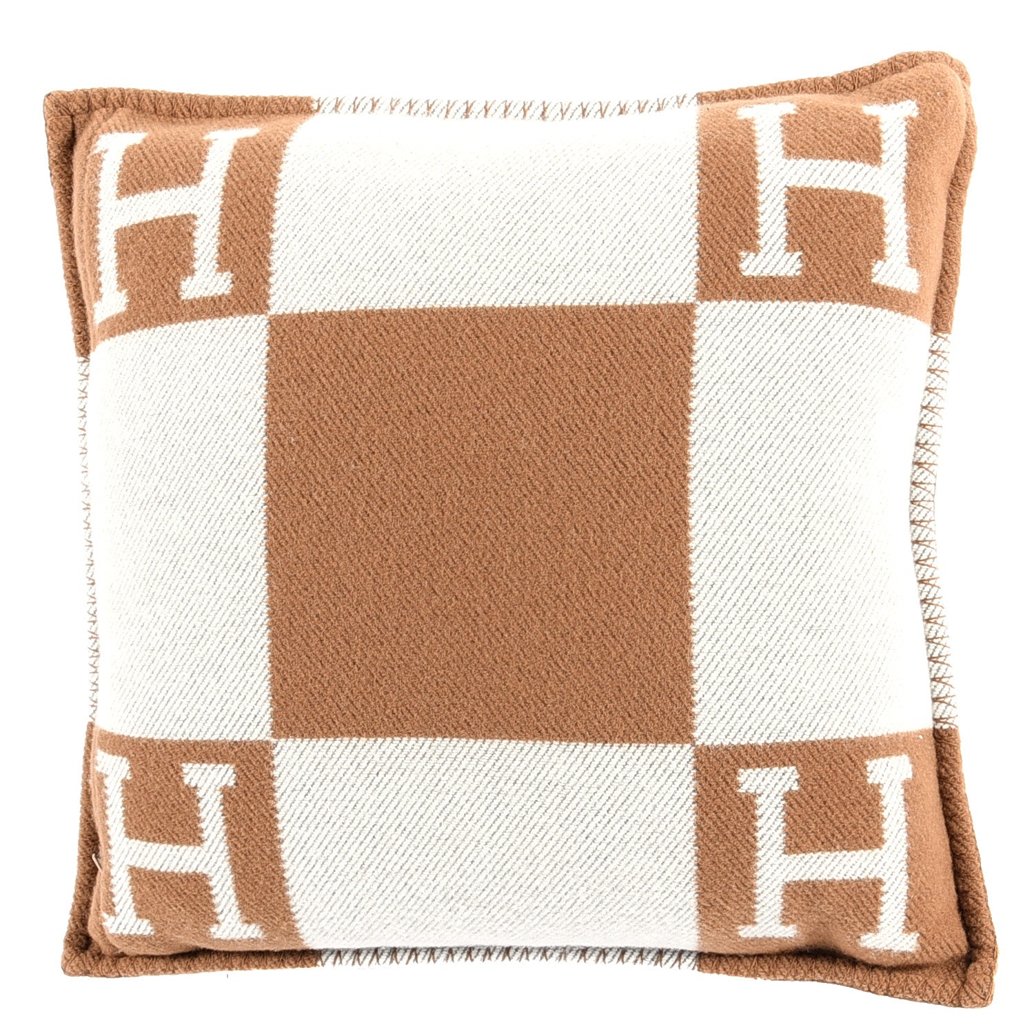 Hermes Wool Cashmere Avalon Pillow PM Ecru Camel 2 of 3