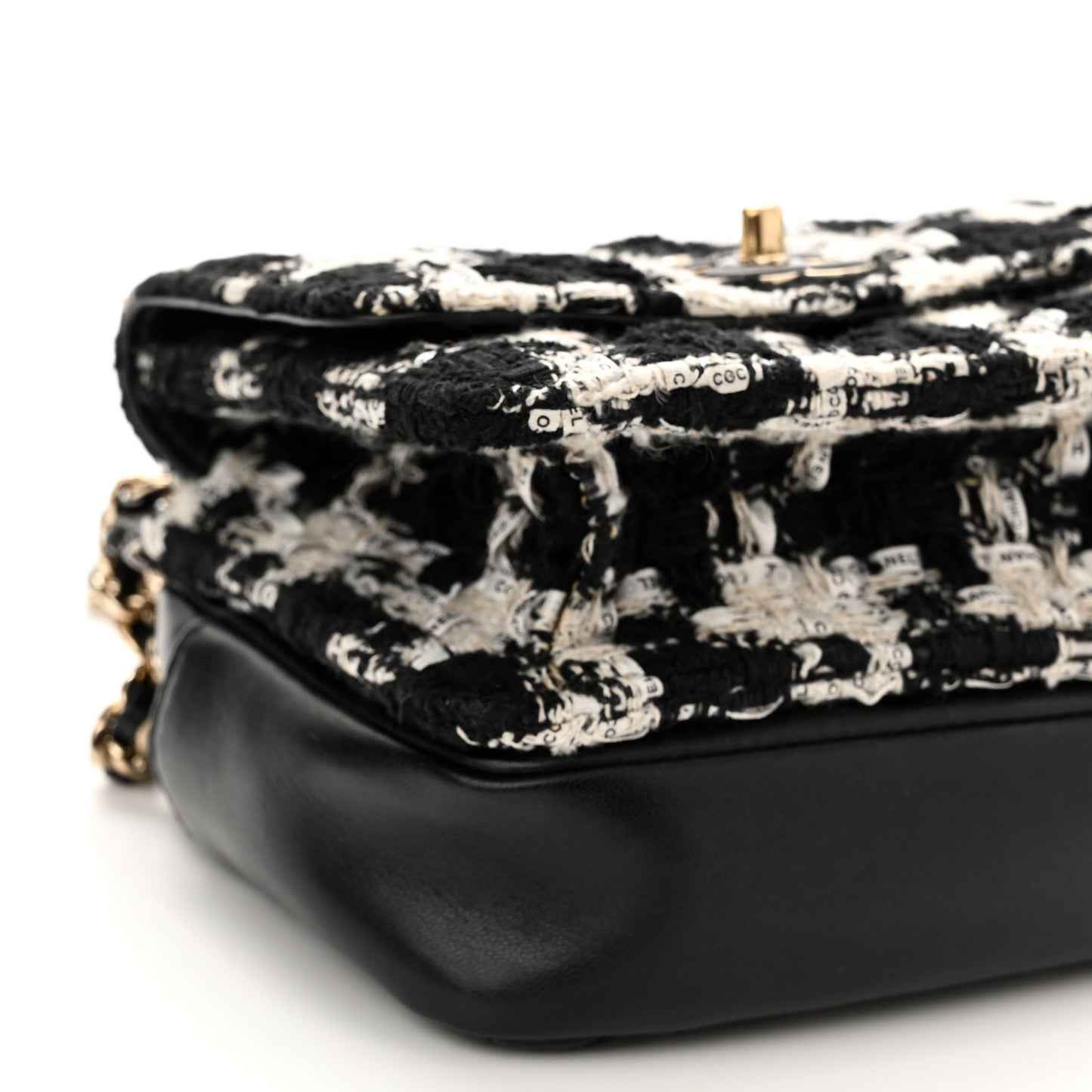 Tweed Lambskin Quilted Flap Black Ecru White