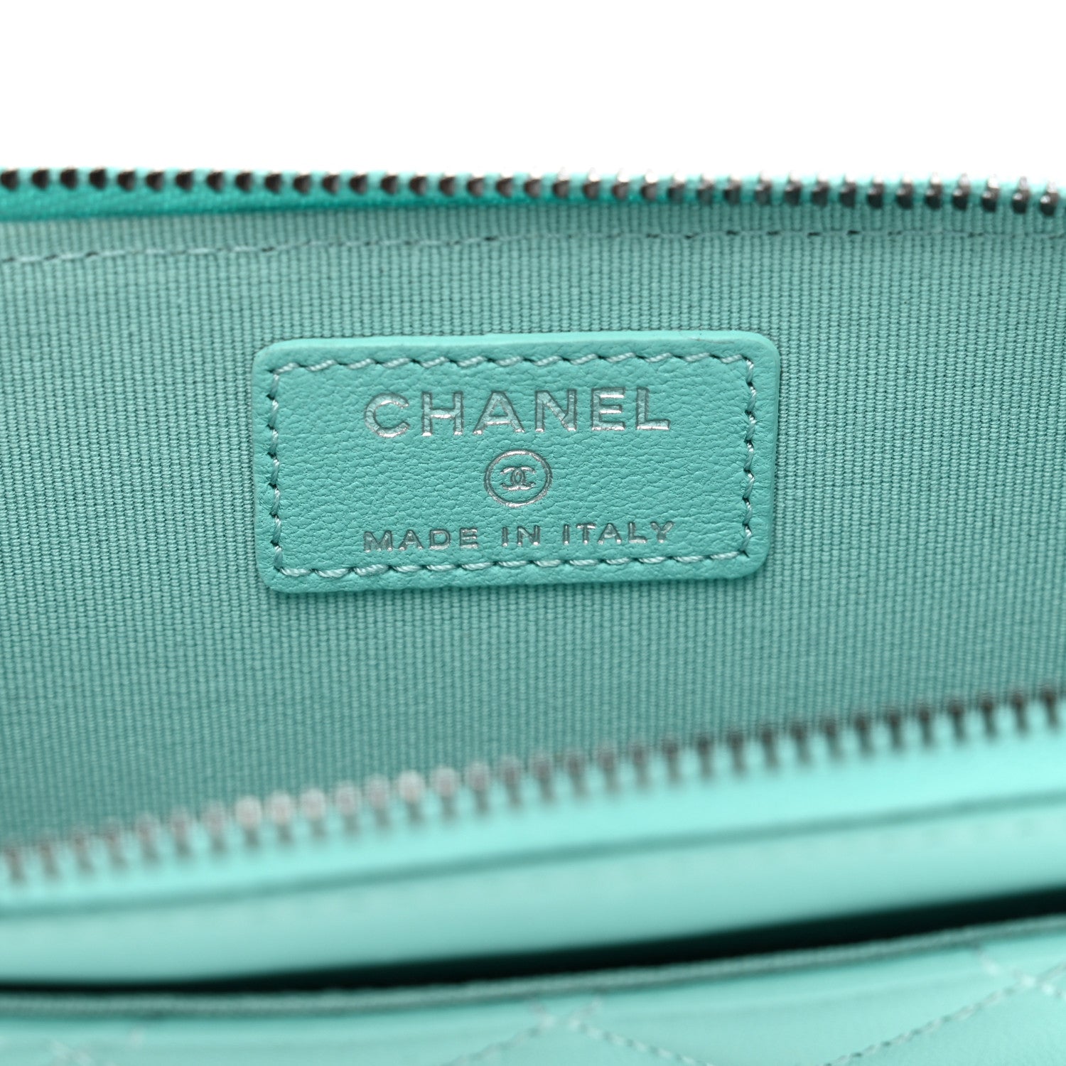 Chanel Lambskin Quilted CC Zip Around Card Holder Turquoise 6 of 8