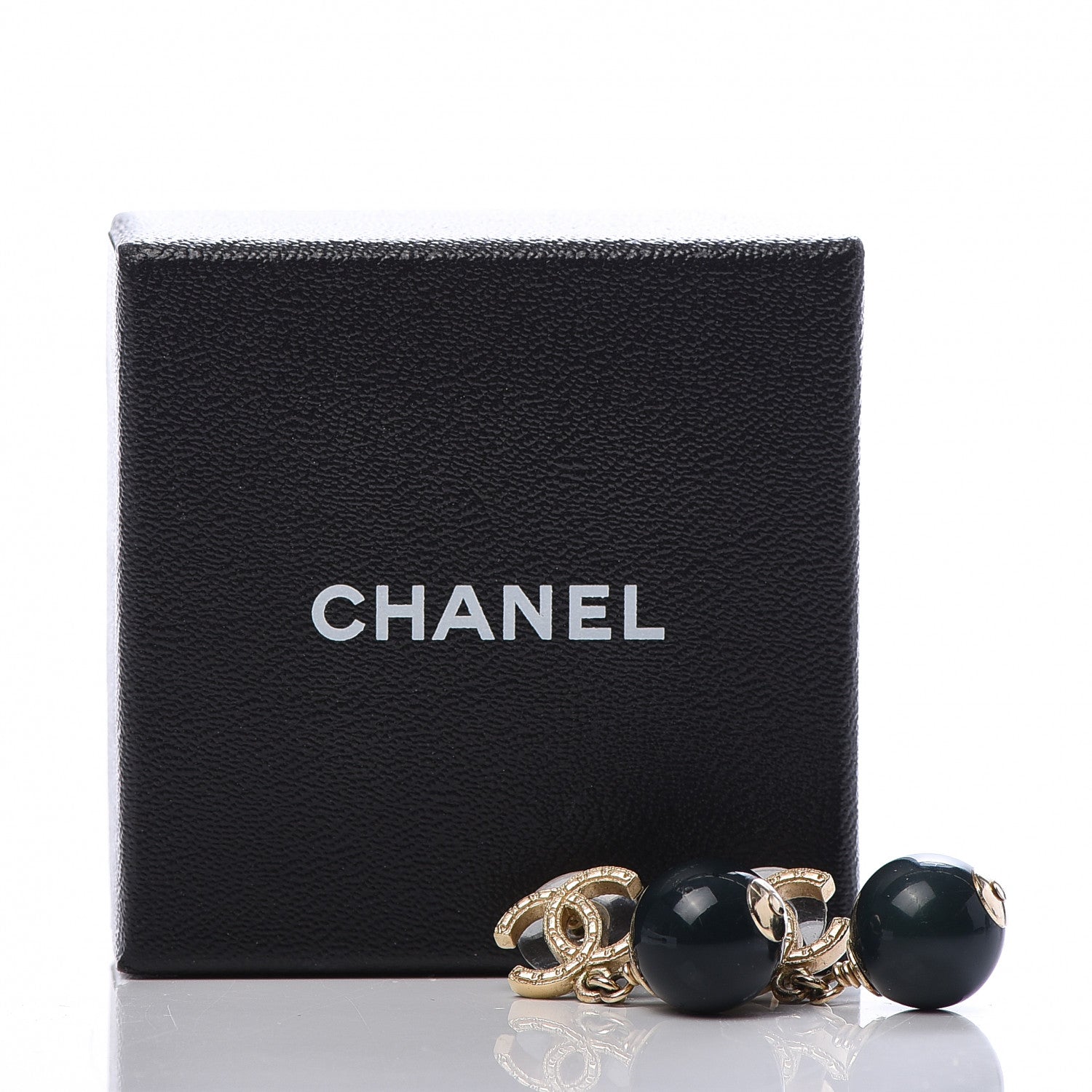 Chanel CC Bead Drop Earrings Dark Green Gold 5 of 5