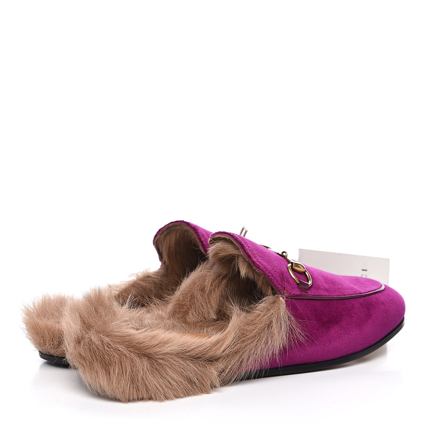 Velvet Fur Womens Princetown Slippers 35.5 Fucsia Violet Cyclamen Natural