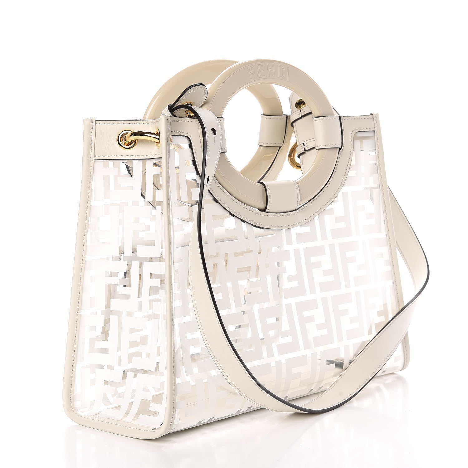 Fendi TPU FF Vitello Century Plexiglass Small Runaway Shopper Tote White 3 of 10