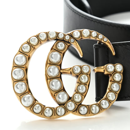 Gucci Moon Calfskin Pearl Double G 40mm Belt 80 32 Black Cream 3 of 8