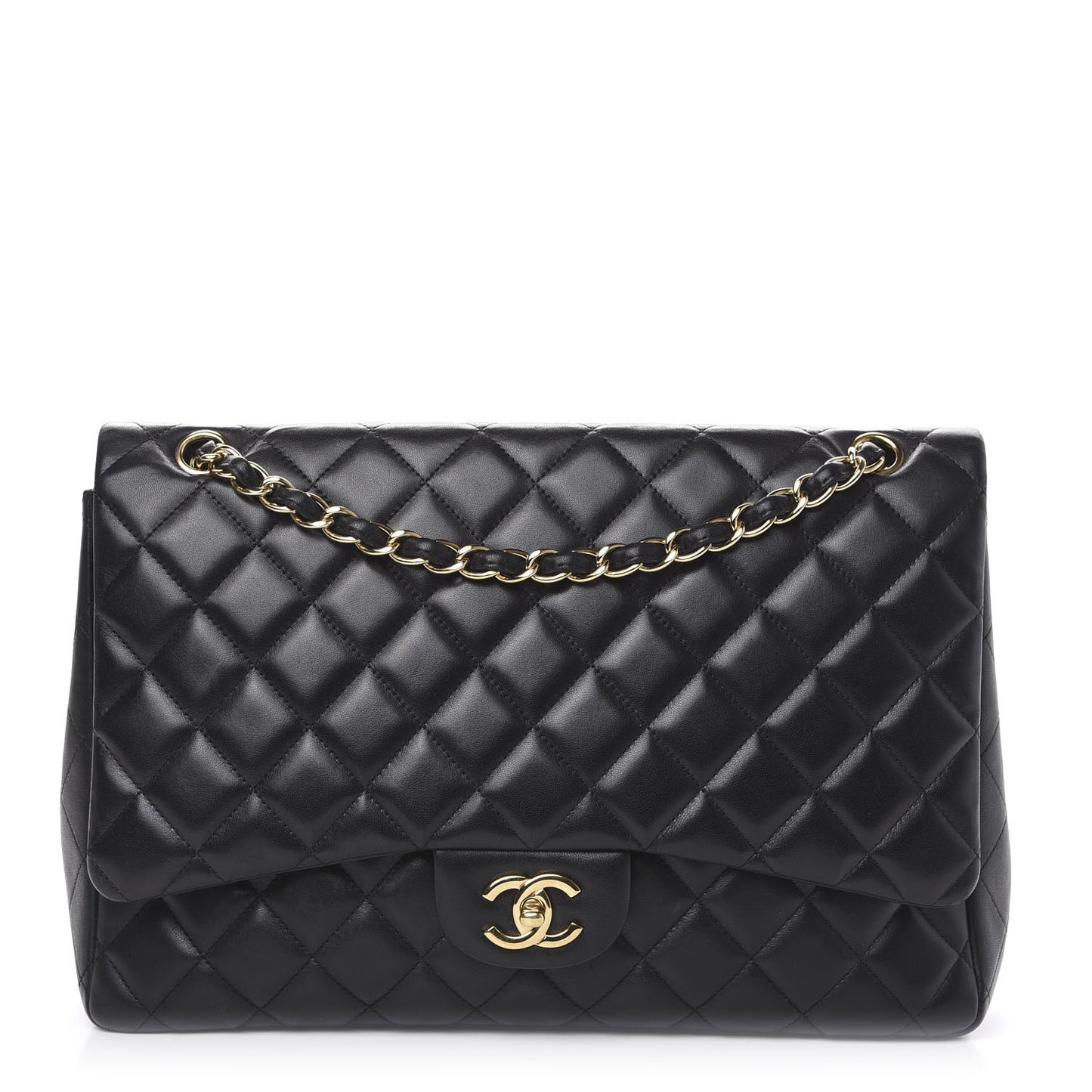 Lambskin Quilted Jumbo Single Flap Black