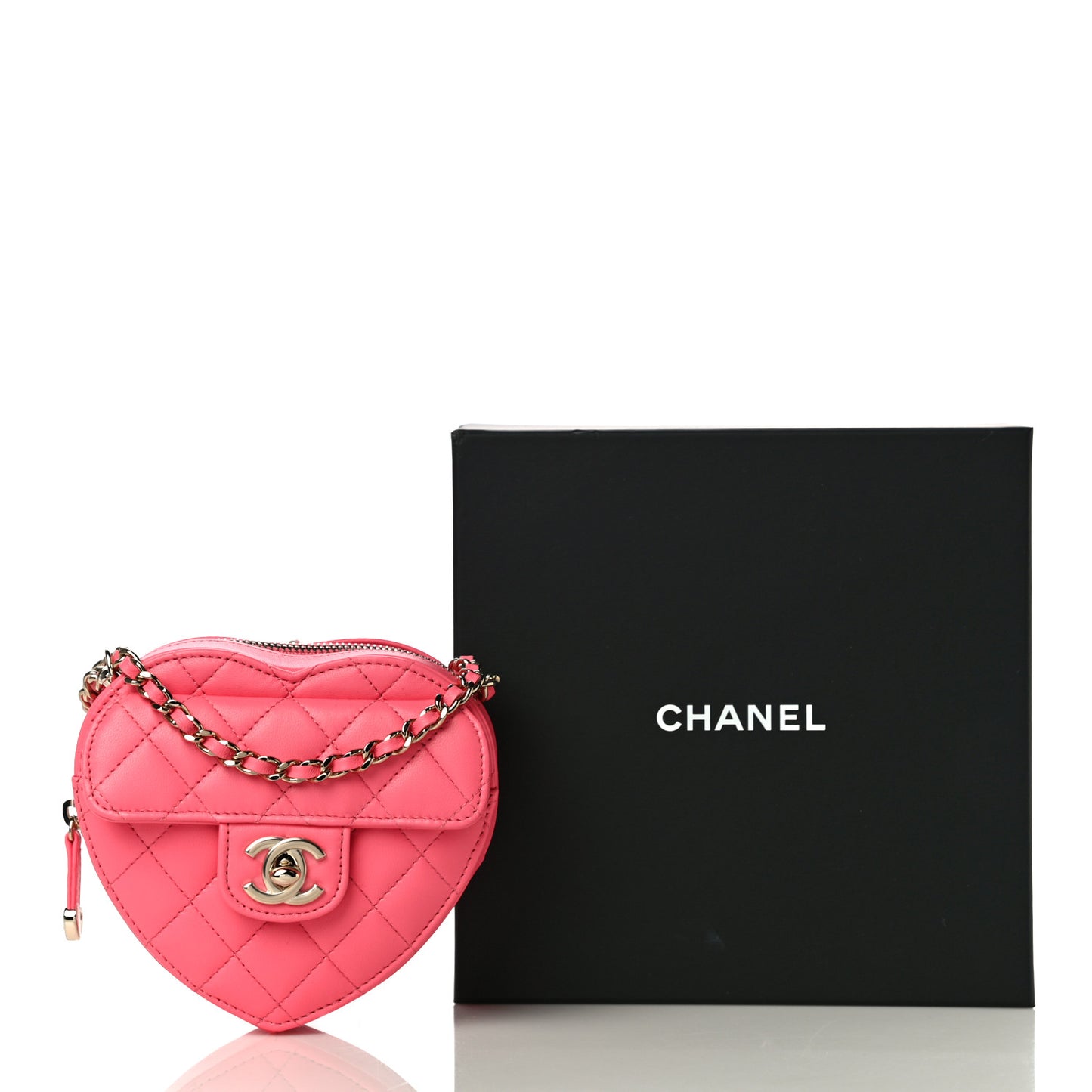 Lambskin Quilted CC In Love Heart Clutch With Chain Pink