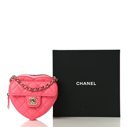 Chanel Lambskin Quilted CC In Love Heart Clutch With Chain Pink 10 of 10