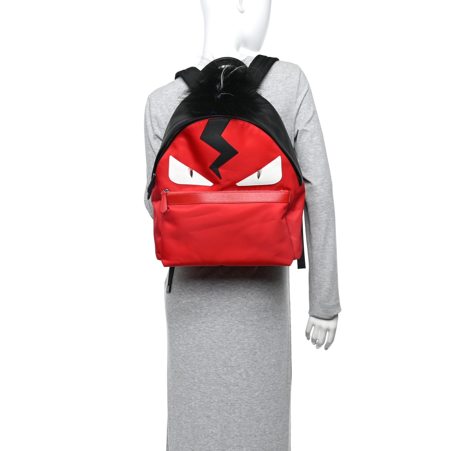 Nylon Vitello Elite Flamingo Fox Goat Fur Lightning Monster Eyes Backpack Rosso Black
