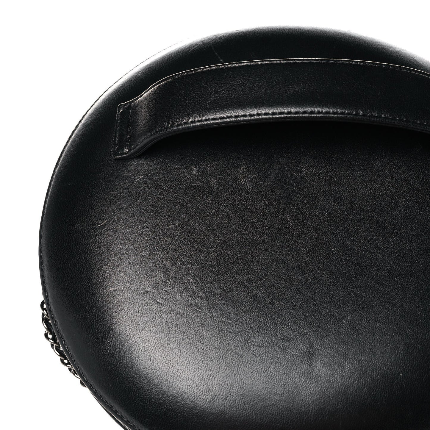 Lambskin Chain Fringe Round Clutch With Chain Black