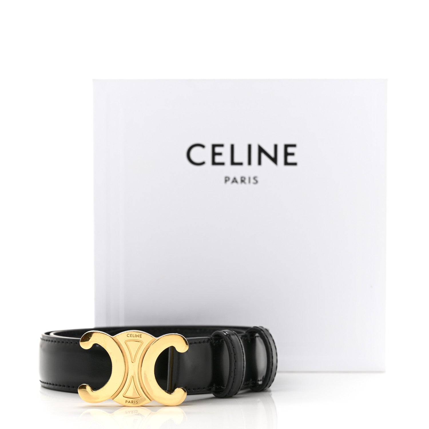 Celine Box Calfskin Medium 25mm Triomphe Belt Black 75 30 Black 8 of 8