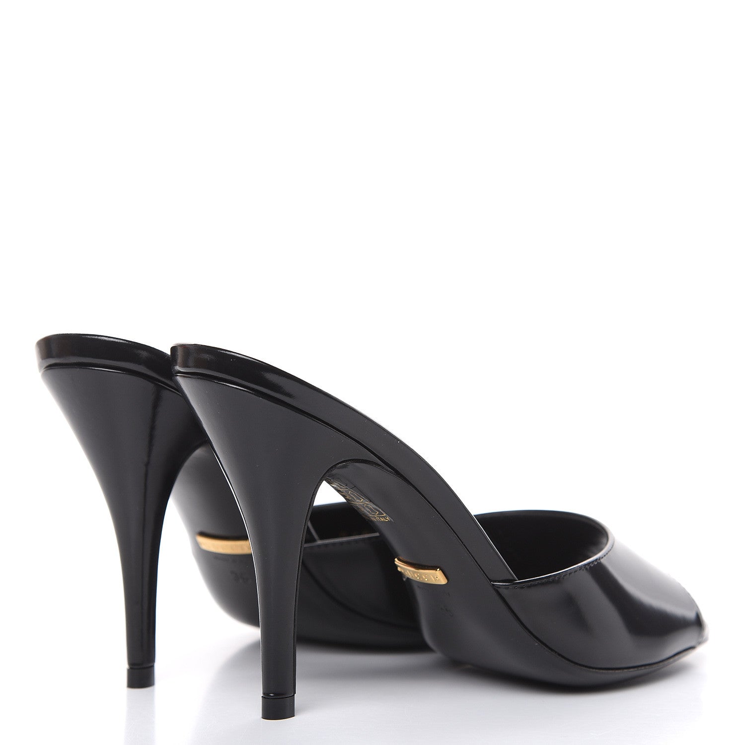 Gucci Polished Calfskin Scarlet Mid Heel Slide Sandals 36 Black 4 of 9