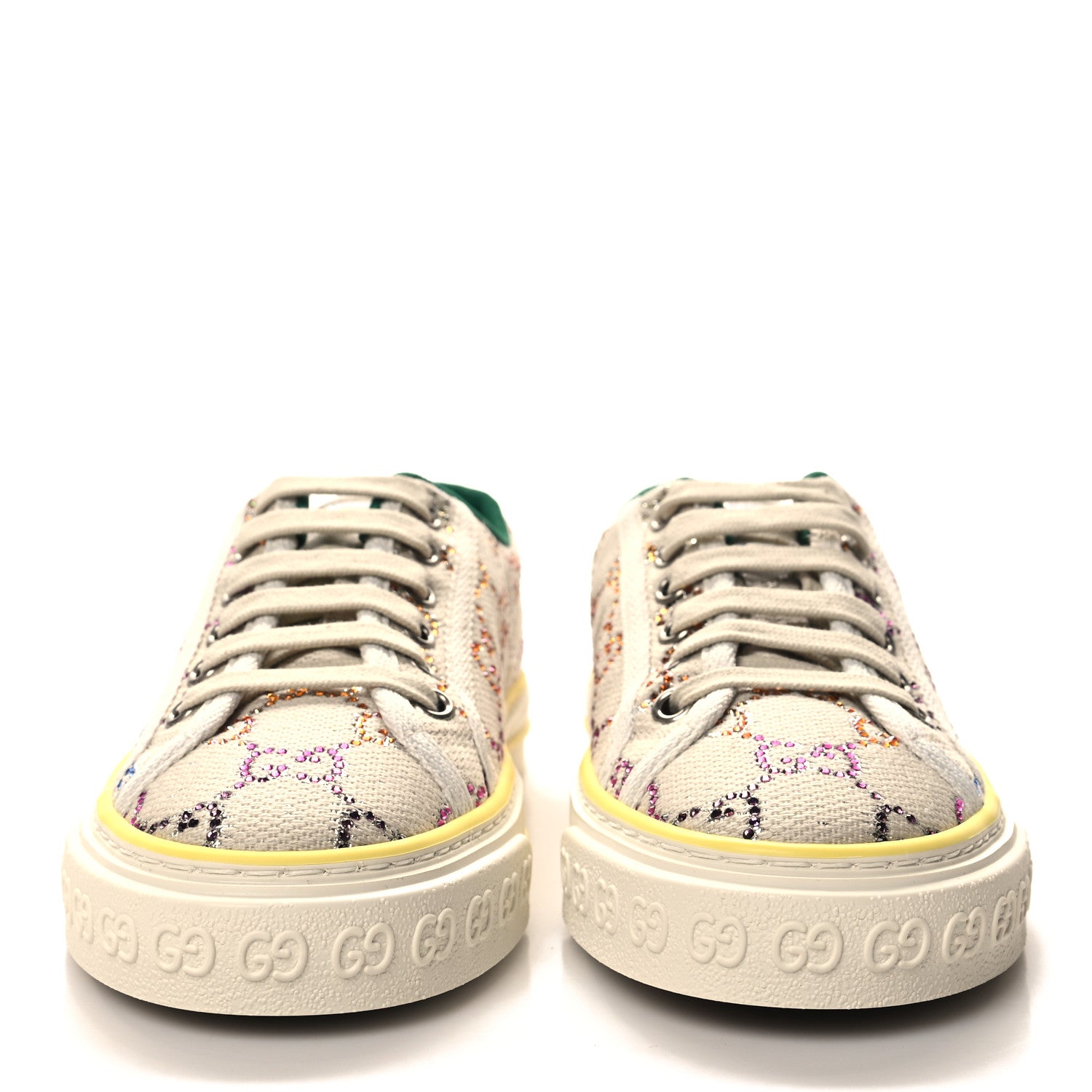 Gucci Canvas Lame Crystal GG Monogram Womens 1977 Tennis Sneakers 35.5 Gardenia Silver Mystic White 2 of 8