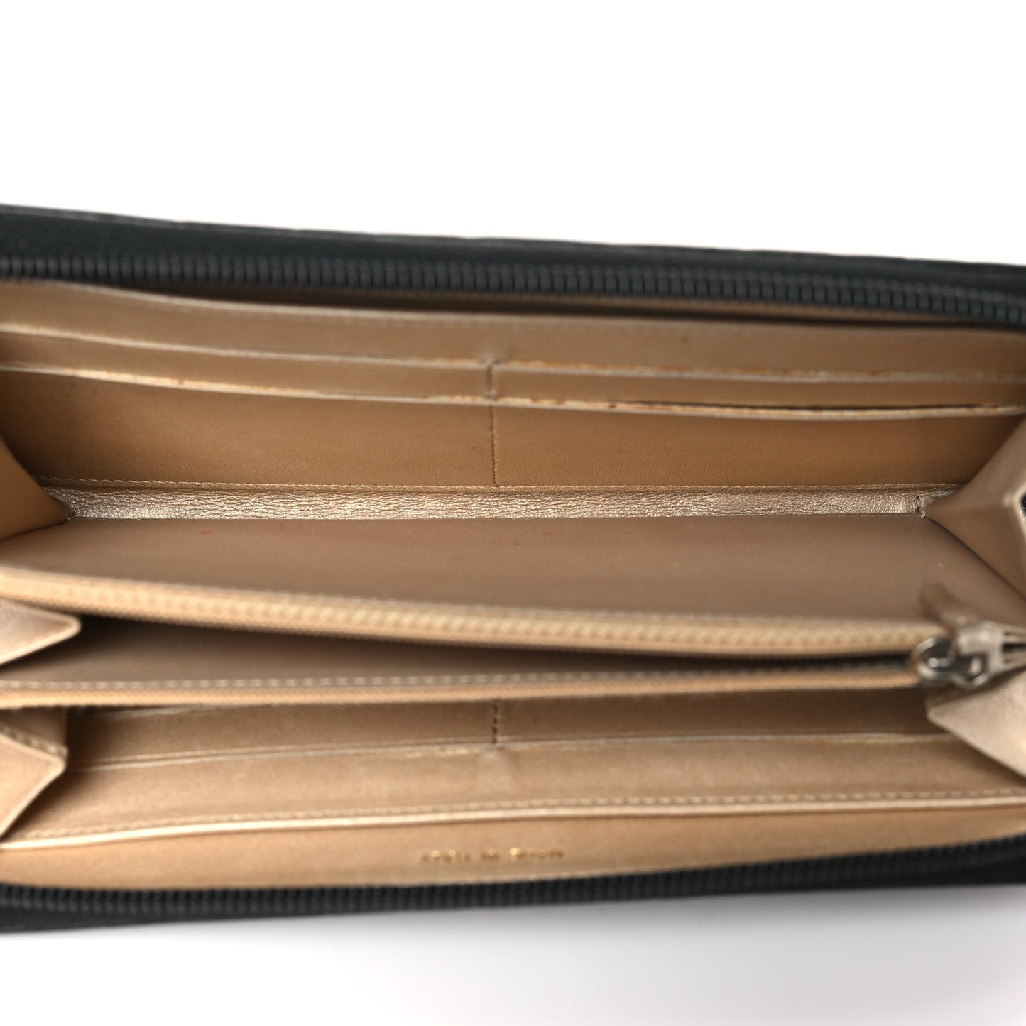 Lambskin Camellia Embossed Large Zip Around Gusset Wallet Black