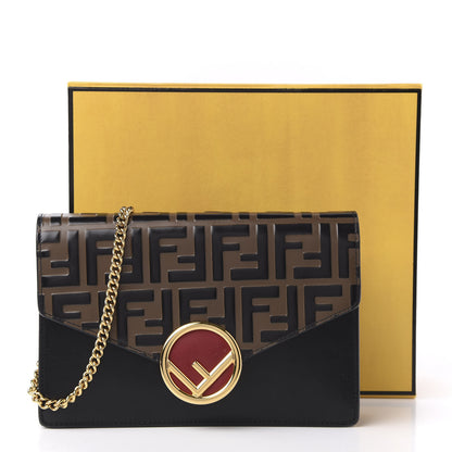 Fendi Vitello Liberty F is Fendi Bi-Color FF 1974 Embossed Medium Envelope Wallet On Chain Black Maya 10 of 10