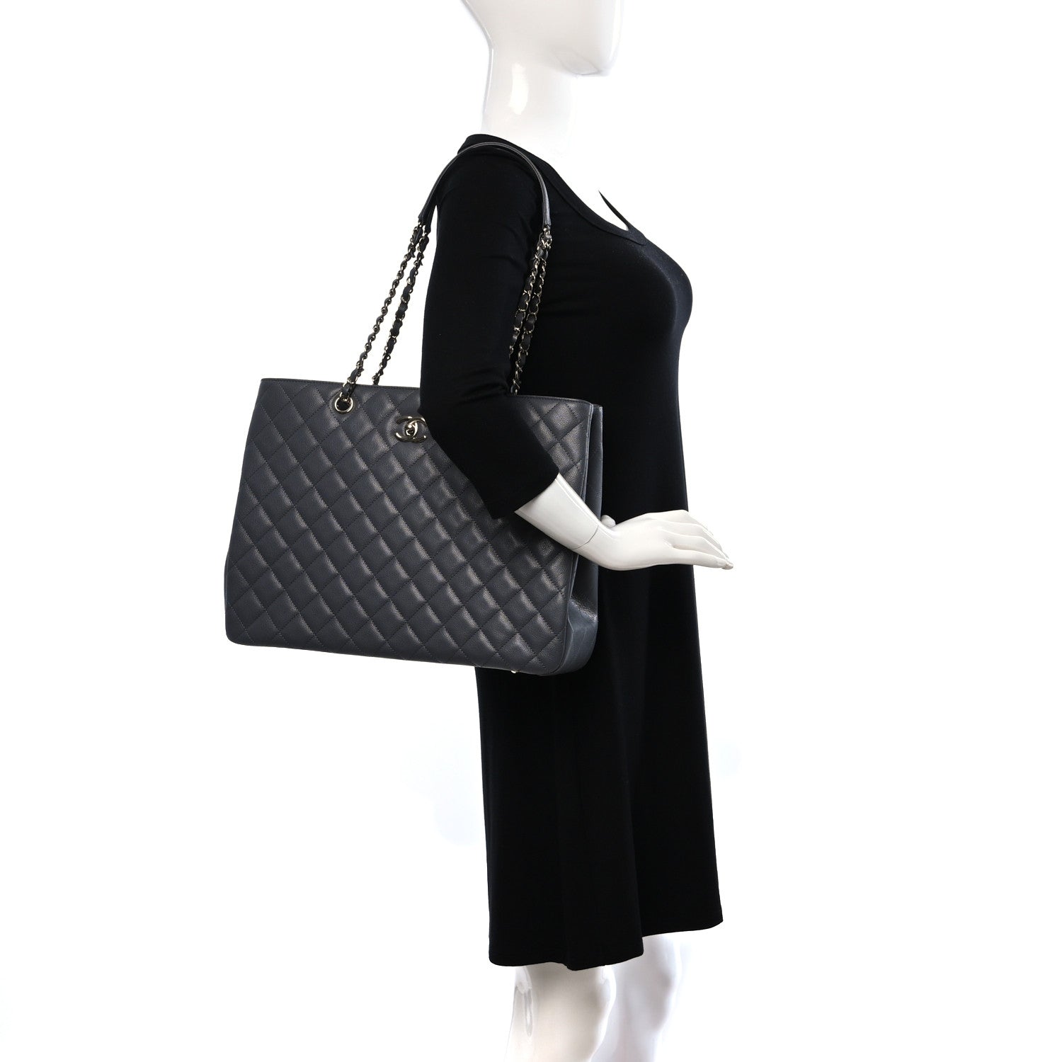 Chanel Caviar Quilted Large CC Shopping Tote Dark Grey 2 of 15