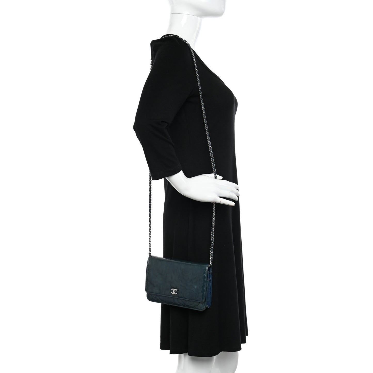 Patent Camellia Wallet on Chain WOC Royal Blue