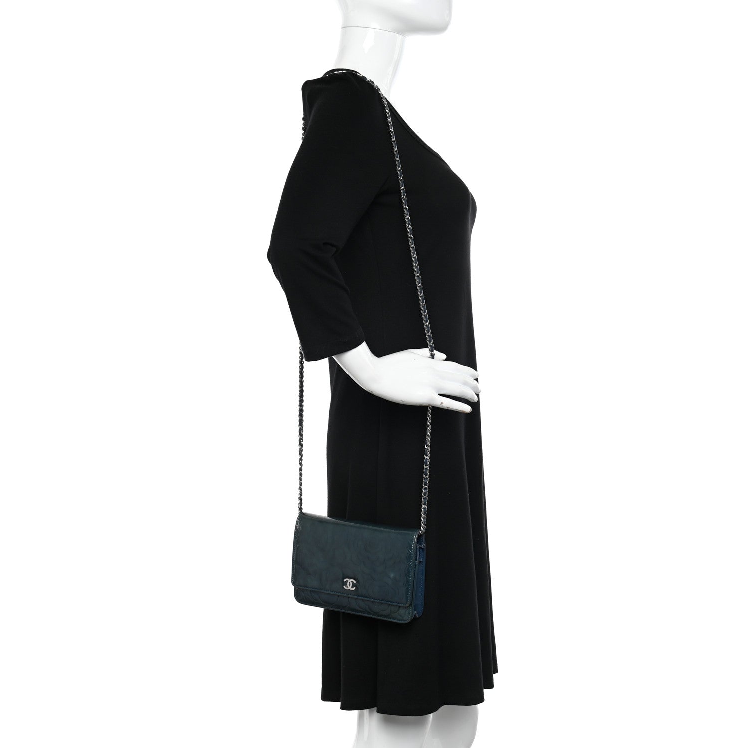 Chanel Patent Camellia Wallet on Chain WOC Royal Blue 2 of 14
