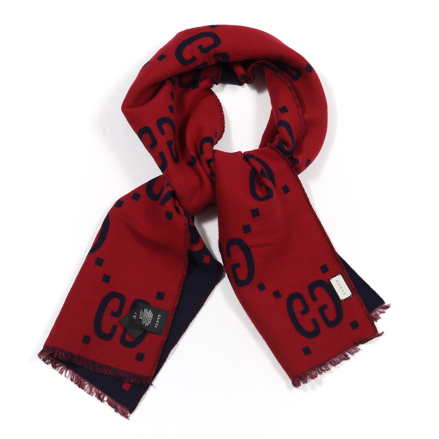 Gucci Wool Silk Monogram Jumbo GG Freedom Scarf Midnight Blue Red 1 of 5
