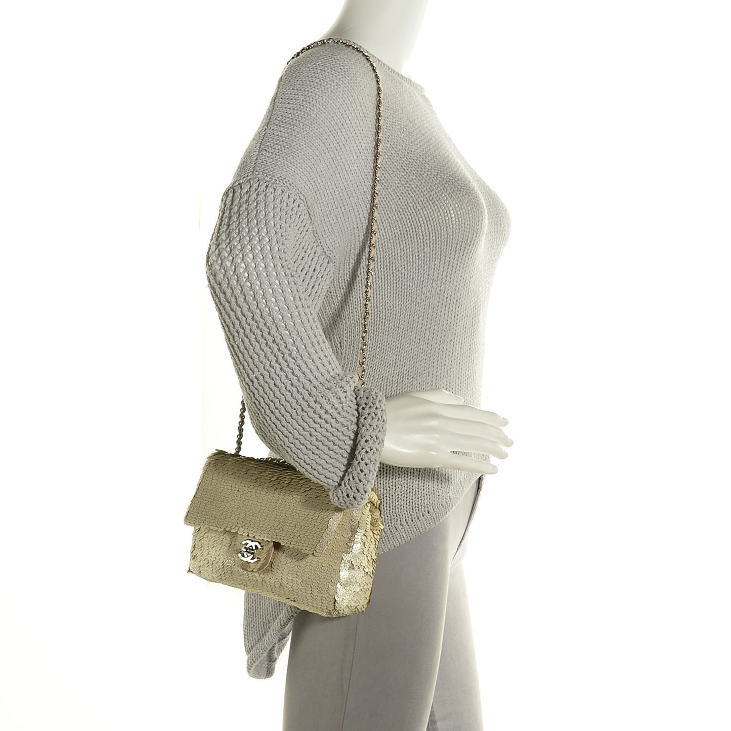 Sequin Paillette Small Flap Beige